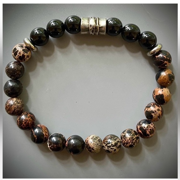 Black Sea Sediment and Black Obsidian Handcrafted Bead Bracelet - Picture 1 of 6